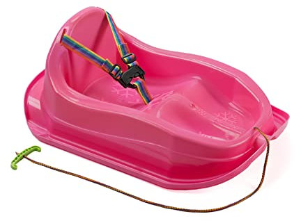 GaGaDumi Sledge Mini Luge en Plastique pour Enfants, Mini bob en Plastique Robuste, jusqu'à 20 kg, jusqu'à 3 Ans, Forme Ergonomique, Dossier Haut, Ceintures de sécurité (Rose)