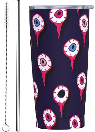 Melbrakin Bicchiere con motivo zombie insanguinato Bicchiere con motivo occhi divertenti con coperchio e cannuccia