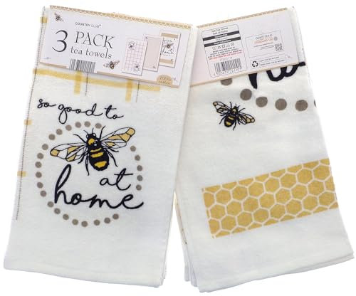 COUNTRY CLUB Geschirrtücher aus 100 % Baumwolle, 3 Stück, Motiv: Bienen zu Hause, Velours, Küchentücher