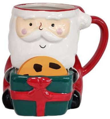 Divas World Christmas Theme Coffee Mug with Biscuit Cookie Holder: Santa,Reindeer Sculpted Tea Cups with Pocket- Novelty Drinkware for The Holidays (Santa Mug)