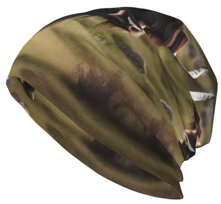 Mighty Highland Yak Weiche Elastische Wintermütze Modische Warme Essential Casual Beanie Mütze Elastische Beanie On-Ear-Design Geeignet für Damen und Herren Schwarz, Schwarz , XL/Einheitsgröße