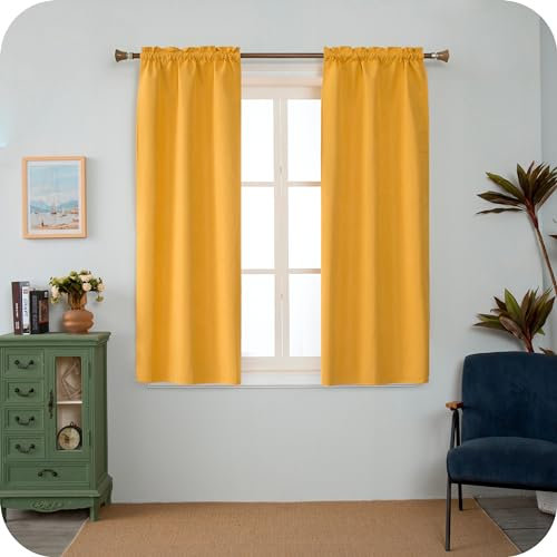 GIRASOLE HOME Coppia Tende Barbados Termiche Totalmente Oscuranti 2 Pannelli da 55x150cm con Tasca, Giallo