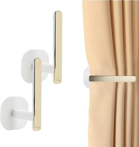 2 Pezzi Fermatende Autoadesivi, Ganci per Tende a Forma di L, Fermatenda Decorativi per Tende, Fermatende e Raccogli Tenda Ganci per Tende per Casa Camera da Letto Soggiorno Sala da Pranzo Ufficio