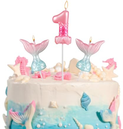 Rosa Meerjungfrau Schwanz Kerzen Geburtstag Set,Geburtstagskerzen Zahlen 1,Kerzen Geburtstag,Geburtstagskerzen für Mädchen Tortendeko Geburtstag,Meerjungfrau Geburtstagsfeier für Mädchen Party Deko