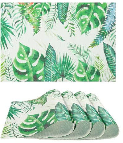 fanquare 4er Set PVC Gewebte Platzsets - Grüne Dschungelblätter Tischsets - 45x30cm - Dekorative Tischdekoration für Zuhause, Küche, Urlaub & Partys