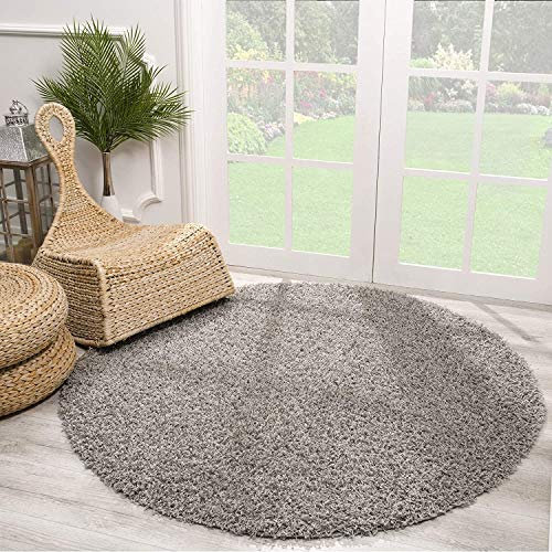 Muratap Teppich Wohnzimmer Modern - Loca Shaggy - Hochflor Teppich Weich und Warm Schmutzabweisend und Pflegeleicht Wohnzimmerteppich - Große: 240 cm - Rund - Farbe: Hellgrau