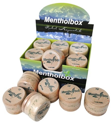 Mentholbox Mentol, caja de mentol, migraña, refrescante y refrescante, macaron mentol para untar la frente y el cuello, masaje mentol spa, mentol de cristal puro (12 x 6 g)