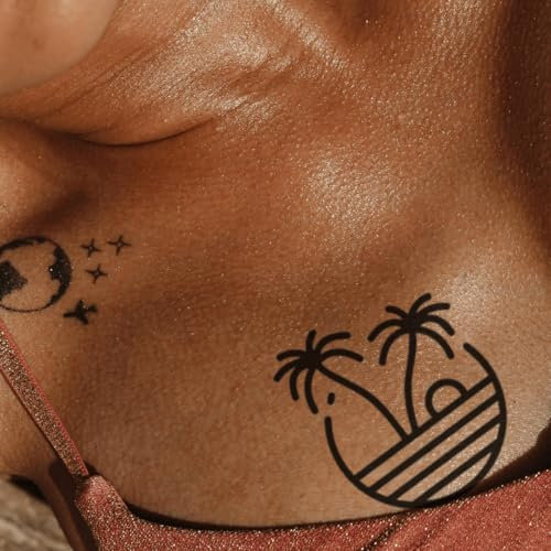 Palm tree tattoo – Temporalis® | Temporary tattoos for women and men – Vegan fake tattoos, waterproof and EU-certified – Lasts 1 to 2 weeks [ Sunset palm trees ]