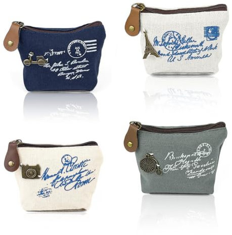 WJUAN 4 Pièces Mini Porte Monnaie, Petit Porte Monnaie, Motif Exquis, Petit Porte Monnaie Femme, avec Fermeture Éclair, Adapté pour Placer Cartes, Clés et Divers Petits Objets