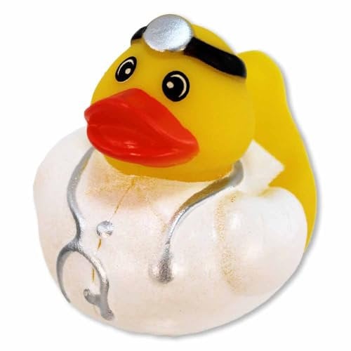 Badeente – Ca. 5 cm Groß, Aus Vinyl, Niedliche Gestaltung, 3 Berufe Wählbar: Arzt, Polizist & Feuerwehr (Arzt)