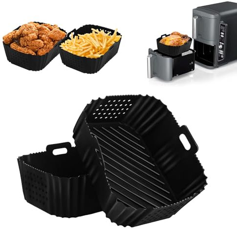 2Pezzi Contenitori per Friggitrice ad Aria per Ninja Double Stack XL 9,5L SL400UK, Teglia per Friggitrice ad Aria Senza BPA, Accessori Friggitrice ad Aria per 7,5-9,5L Dual Drawer Airfryer