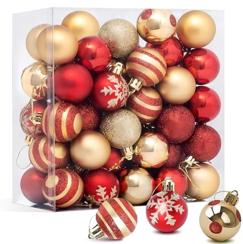 Bowasin Christmas Tree Decorations Set, 50 Pcs Red & Gold Baubles