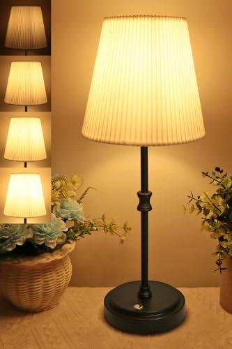 HSLighting Tischlampe Kabellos, 38cm Akku Tischleuchte Kabellos Touch Stufenlose Dimmbaar Lampe Wohnzimmer Mit Stoffschirm Nachttischlampe Leichtgewichts Für Schlafzimmer Party Hotel (Schwarz, 1)