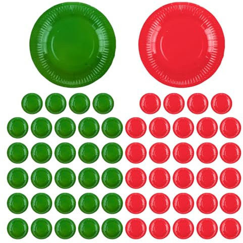 XNHIU 60pcs Christmas Paper Plates - Round Disposable Tableware for Party Supplies, Birthday, DIY Painting (Red and Green)