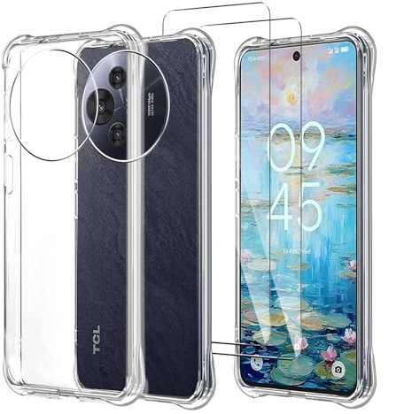 JDXHFF Coque Compatible avec TCL 50 NxtPaper 5G / TCL 50 Pro NxtPaper 5G (6.8) Transparent Housse et 2 Pièces Verre trempé écran Film Protecteur - Bumper Étui Souple Silicone TPU Case Cover Clear