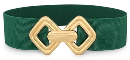 VONMELLI Damen Breiter Elastischer Gürtel Vintage Dehnbares Taillengürtel mit Retro Goldschnalle für Kleider Grün Passform Taillenumfang 63-72CM