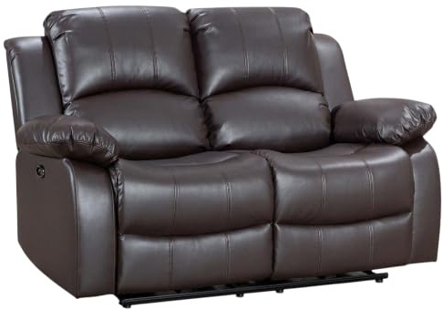 Faux Brown Leather 2 Seater Recliner Sofa | Easy 160° Electric Recline & 3 Positions | Easy Clean Fabric | Ideal for Couples, Elderly, Loveseat for Lounge, Gaming Room or Living Room | Valencia