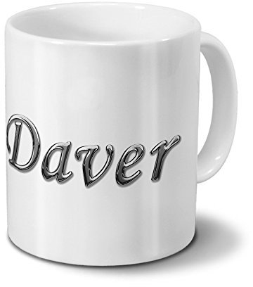 printplanet Tasse mit Namen Daver - Motiv Chrom-Schriftzug - Namenstasse, Kaffeebecher, Mug, Becher, Kaffeetasse - Farbe Weiß