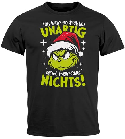 MoonWorks® Herren T-Shirt Weihnachten Grinch Spruch lustig Ich war unartig Xmas Outfit Männer Schwarz L
