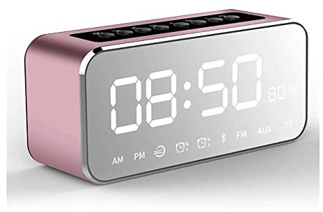 SJHDHDA Spiegel-Radio-Wecker, digitaler Wecker, digitale Uhren, Nachttisch mit Stereo, FM-Radio, 4.2 Bluetooth, AUX-TF-Karte, dimmbar, Schlummerfunktion, Violett (Farbe: Pur gelernt ausgiebig gelernt)