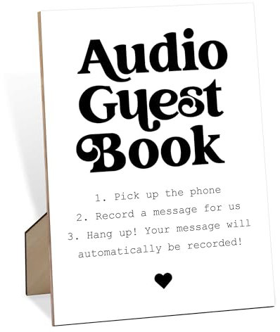 Audio Guest Book Wedding Sign, Audio Guest Book Wedding Phone Sign for Wedding Table Decor, Wedding Decorations for Reception, 8 X 11 Wedding Table Signs with Stand, Wedding Supplies