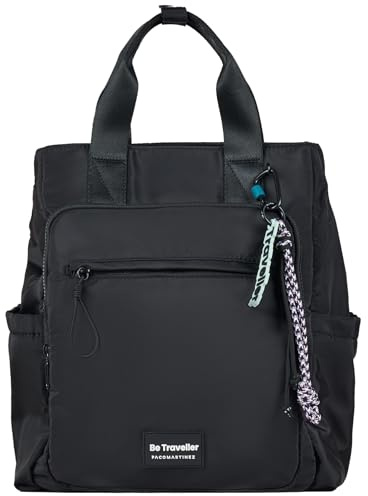 PACO MARTINEZ Zaino da Donna con Tasca per Computer da 13, 1 Scomparto Ampio e 5 Tasche, Espandibile, Cintura per Fissaggio al Trolley della Valigia, Nylon Colore Nero