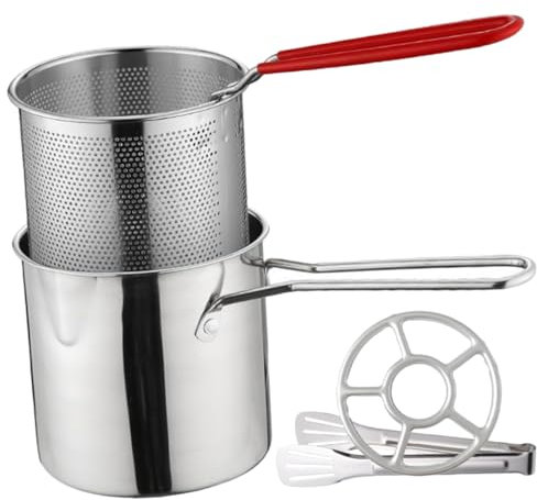 Cabilock Sartén De Acero Inoxidable Freír Cesta para Freír Incluida para Patatas Fritas Snacks y Comida Rápida La Cocina