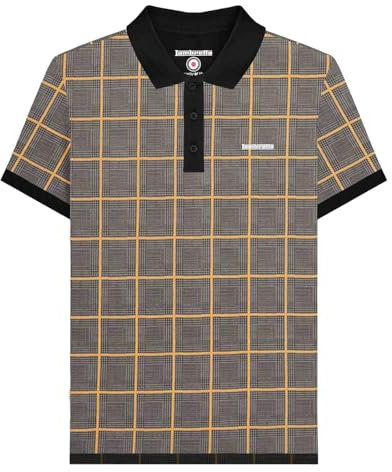 Lambretta Mens Big Check Short Sleeve Polo Shirt (UK, Alpha, L, Regular, Regular, Steel Grey)