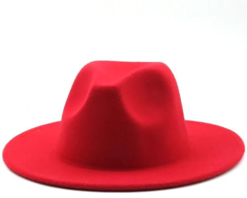 Filzhut für Damen mit großer Krempe, klassischer Stil, klassisch, 24 Rot, M