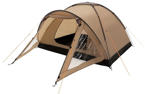 ECD Germany Campingzelt für 3 Personen 210x180x120 cm Khaki/Beige-Grau, Familienzelt leicht, wasserdicht & winddicht, Kuppelzelt mit verschließbarem Vorraum, Iglu-Zelt mit Lüftungshutzen & Moskitonetz