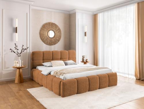 FURNISTAR Polsterbett Sofia 180x200 mit Bettkasten, Doppelbett mit Stauraum und Lattenrost, Boxspringbett-Optik, ohne Matratze, Bett - Fuchsrot