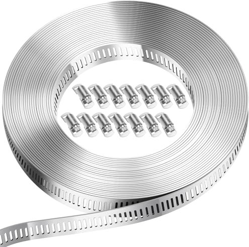 Bolatus Abrazaderas de manguera de 5 metros, sin fin de acero inoxidable 304, abrazaderas de tornillo con 12 clips, brida de manguera DIY para manguera de piscina, manguera de gas de casa, manguera de