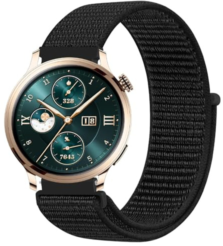 GIOPUEY Nylon Armband Kompatibel mit Honor Watch 4 Pro, 22mm Ersatz Sport Loop Uhrenarmband, Geflochtenes Armband, Damen Herren - Black