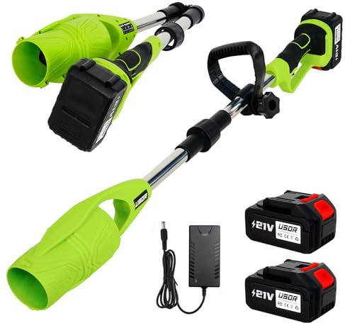 USOR Cordless Leaf Blower,290000RPM Foldable Air Broom with 4.0Ah*2 21V Batteries and Charger,600CFM Lightweight Electric Turbo Handheld Blower for Lawn Care,Yard,Debris,Stones Cleaning