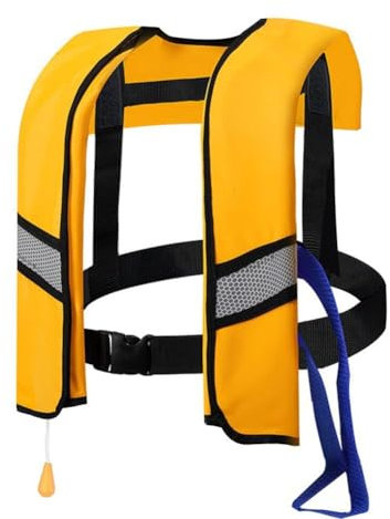 Homesally Giubbotto di Salvataggio Gonfiabile per Kayak da Adulto, Giubbotto di Salvataggio in Nylon da 150 N per Adulti, Giubbotto di Salvataggio Regolabile, Giubbotto di Sicurezza,Giallo
