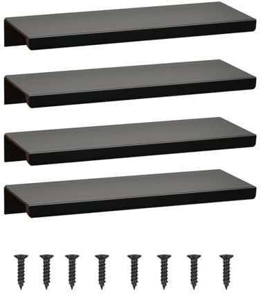 GSHUR 4 Stück Möbelgriffe Versteckter Türgriff Schrankgriffe Aluminium Schubladengriff Versteckter Griffe Unsichtbare Möbelgriffe Küchengriffe - Schwarz,30cm(Rechtwinklige Kante