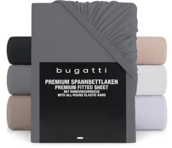 bugatti Spannbettlaken 180x200-200x200 cm- 97% Baumwolle und 3% Elasthan, Matratzenhöhe bis 25 cm, besonders weich & angenehm, Spannbetttuch dunkelgrau