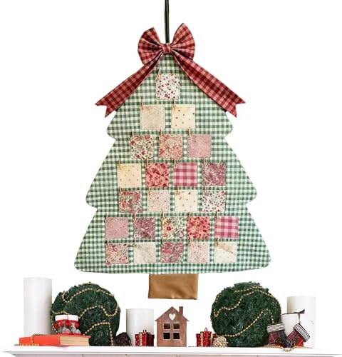 Calendario de Adviento de árbol de Navidad de tela | Decoración de pared de algodón con bolsillos para cuenta regresiva | Para casa, salón, pasillo, dormitorio, oficina, entrada, fiestas