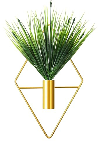 DiiWmme Vase mural avec plantes artificielles, vase mural géométrique en métal pour intérieur, maison, art mural bohème pour salon, chambre, bureau, salle de bain