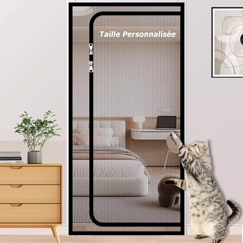 Porte de Protection pour Chat avec Fermeture Éclair de Taille Personnalisée | Facile à Installer et à Nettoyer, Moustiquaire pour Balcon, Rideau de Porte pour Chambre à coucher, Cuisine, Terrasse