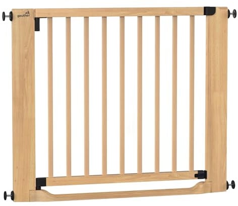 Geuther Easylock Flat Step Treppenschutzgitter ohne Bohren 95-103 cm Breite, Türschutzgitter zum Klemmen aus Buchenholz, mit flachem Steg & beidseitig öffnend I Kindergitter Treppe, Kinderschutzgitter
