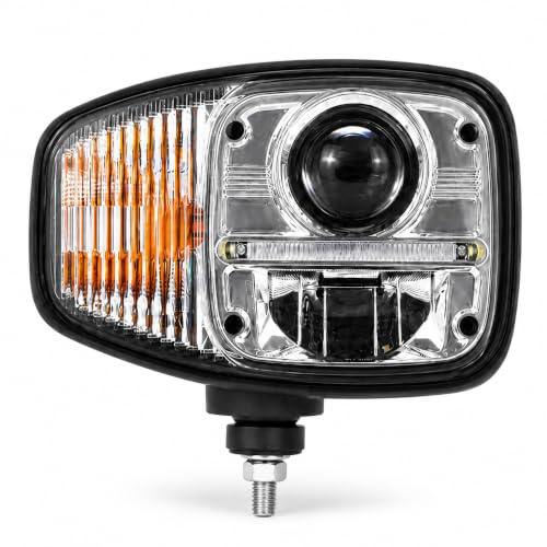 LED Global LED Scheinwerfer 12V für Traktoren – 100W LED Hauptscheinwerfer rechts (RH) mit Blinker, Fernlicht & Tagfahrlicht – Frontleuchte für JCB, Cat, Manitou, Volvo, Bagger, Radlader, Schle