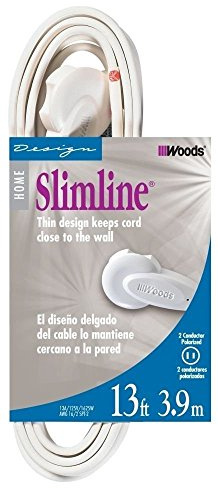 SlimLine 2237 Flat Plug Extension Cord, 2-Wire, White, 13-Foot by Woods