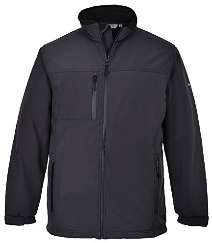 Portwest TK50 Softshell (3L) Long Sleeve Machine Washable Waterproof Zips | Grey, Large, UPF 50+, Generous Fit, Bonded with Shell, Chin Guard, Secure Storage, 1 Chest Pocket, Hook and Loop Cuffs