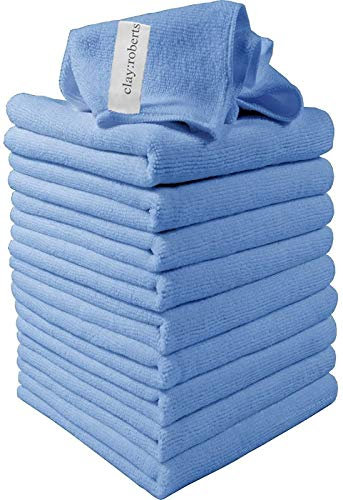 Microfibre Cleaning Cloths, 40cm x 30cm - Pack of 10, Blue, Machine Washable, Polishing, Waxing & Dusting Cloth, Lint-Free, Kitchen Towel, Car Cleaning, Microfiber