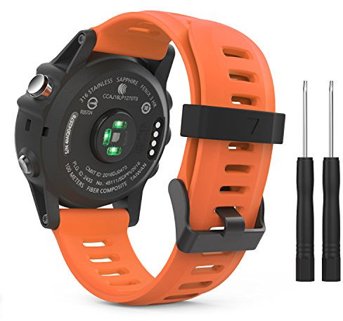 MoKo Armband Kompatibel mit Garmin Fenix 3/3 HR/Fenix 5X/5X Plus/Tactix Charlie/Descent Mk1/Quatix 3, Silikon Ersatzarmband Sportarmband Uhrenarmband mit Werkzeug, Orange