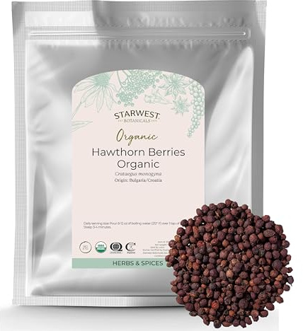 Starwest Botanicals Organic Hawthorn Berries Whole - Dried Loose Leaf Herb for Tea, Jam, & Herbal Extracts, Natural Digestion Support, Certified Kosher, Non-GMO - Bulk 1 lb Bag