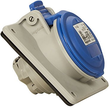LEGRAND, CEE 16A Anbausteckdose, 3-polig (2P+PE), 6h (230V/16A), Schutzart IP44, IK09 & Neigungswinkel von 15 Grad, blau, 090168