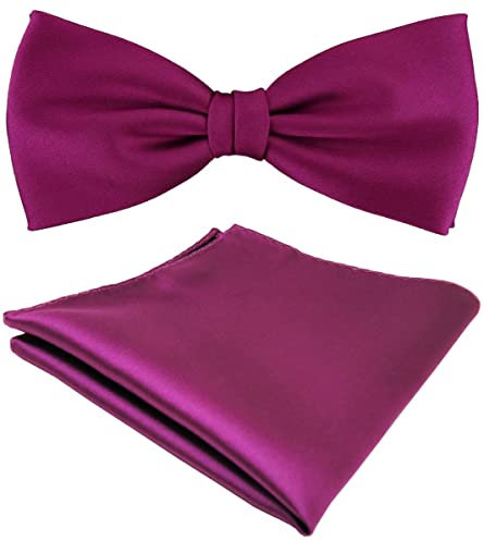 TigerTie Satin Fliege + Einstecktuch in lila magenta fuchsia Uni einfarbig + Geschenkbox