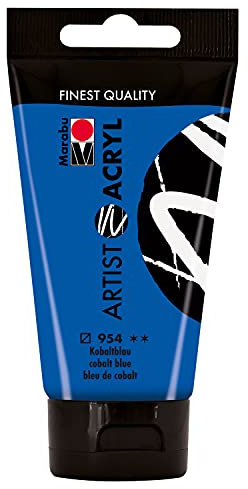 Marabu 12200002954 - Artist Acryl Kobaltblau 954, 75 ml, feine Acrylfarbe in Künstlerqualität, auf Wasserbasis, pastose Konsistenz, hoch pigmentiert, sehr gute Brillanz und Deckkraft